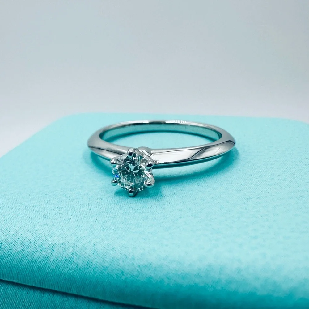 Tiffany & Co. .34 TCW Diamond Engagement Ring in Platinum Size 5.75 w Packaging